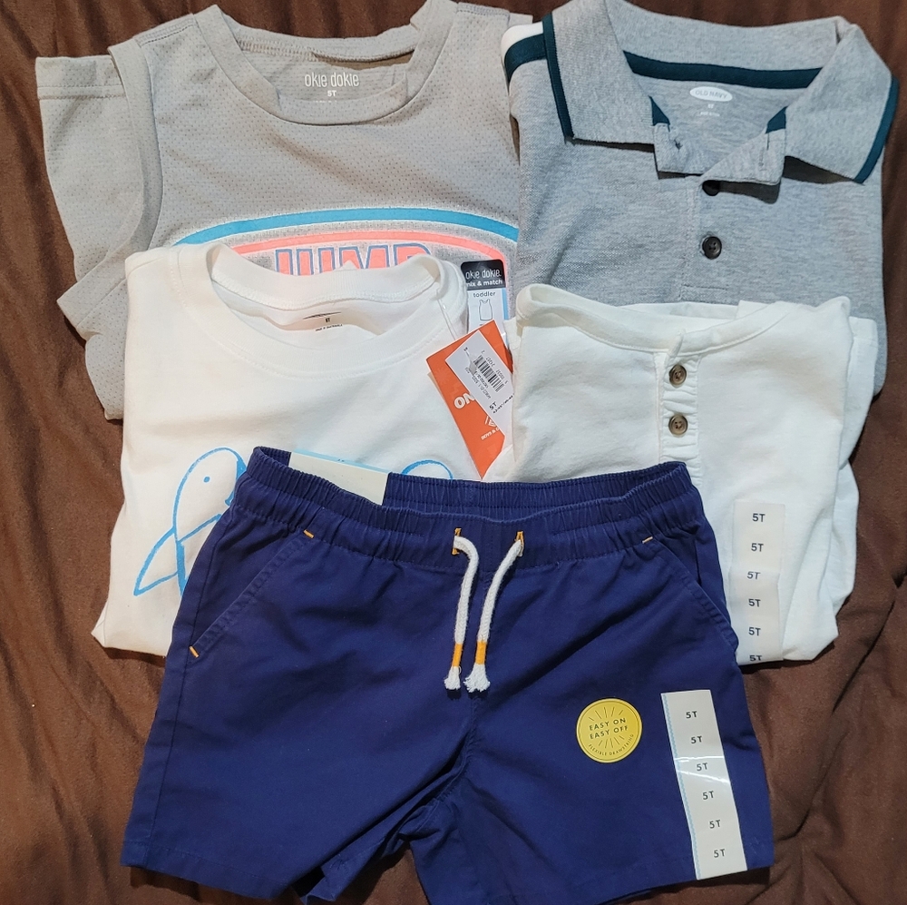 NWT 5 Piece Bundle Boy 5T Short Sleeve Shirts Shorts
